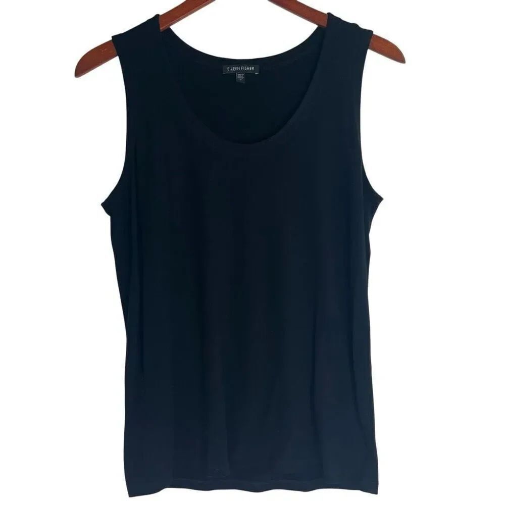 Eileen Fisher Womens Scoop Neck Stretch Rayon Jersey Tank Top Black Size Small